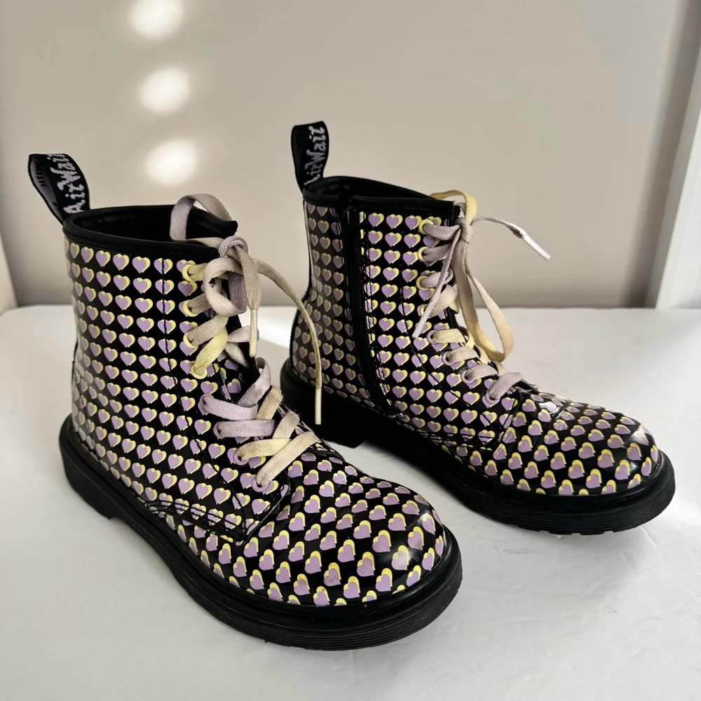 Dr. Martens Junior 1460 Patent Heart Printed Lace Up Boots size 3